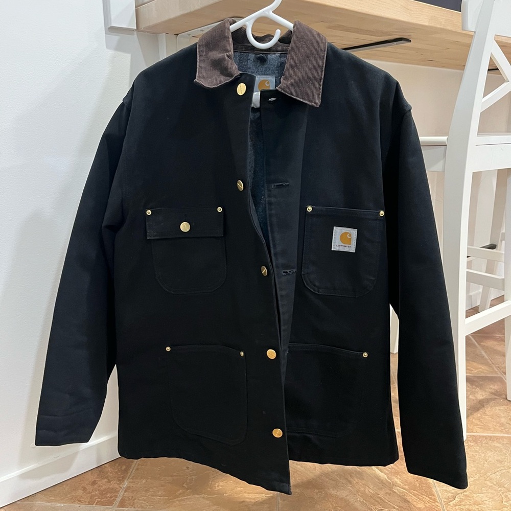 New* USA 90’s Carhartt “Chore Jacket” Men's Black with Brown Collar